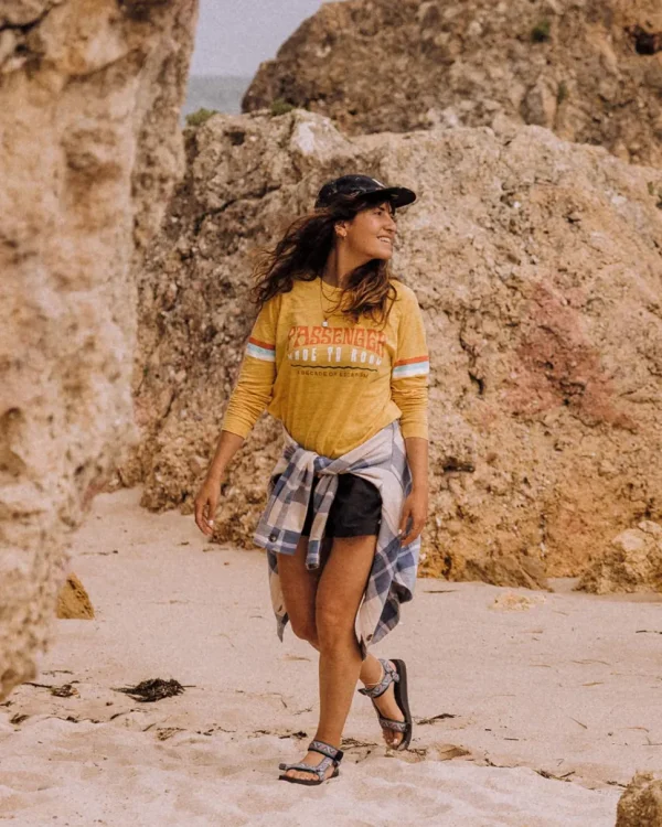 Clearance Passenger La Sarena Recycled Cotton Oversized LS T-Shirt Ochre Yellow