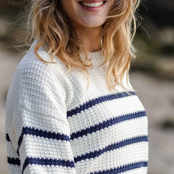 Shop Passenger Lakewood Knitted Jumper Off White Stripe