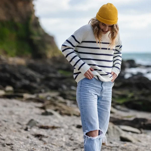 Shop Passenger Lakewood Knitted Jumper Off White Stripe