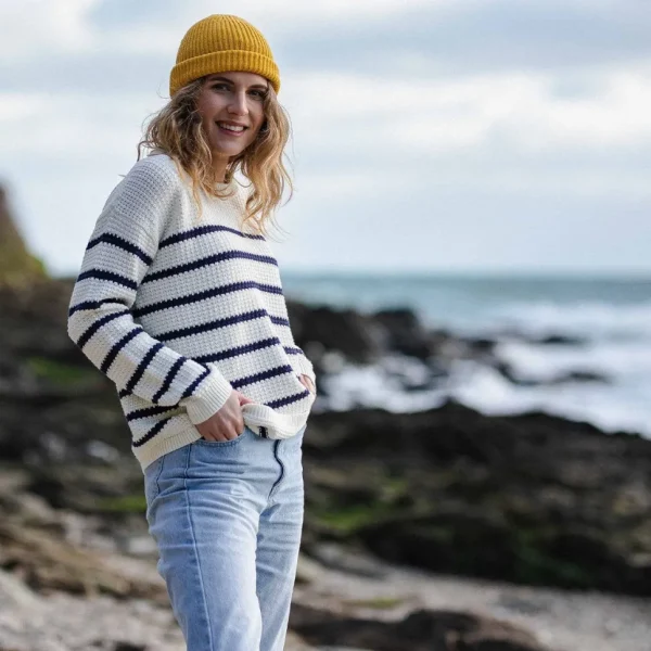 Shop Passenger Lakewood Knitted Jumper Off White Stripe