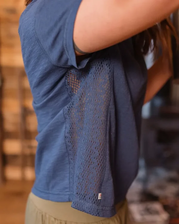 Flash Sale Passenger Magnolia Recycled Cotton Crochet Trim T-Shirt Dark Denim