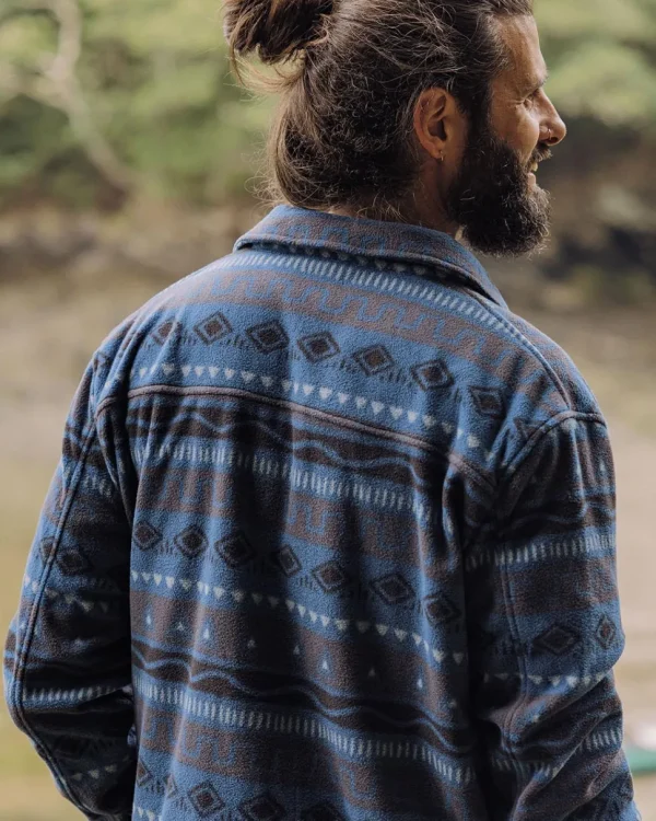 Store Passenger Maple Recycled Polar Fleece Shirt Abstract Stripe Dark Denim
