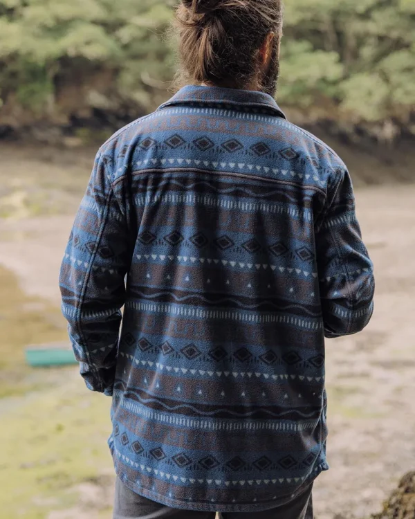Store Passenger Maple Recycled Polar Fleece Shirt Abstract Stripe Dark Denim