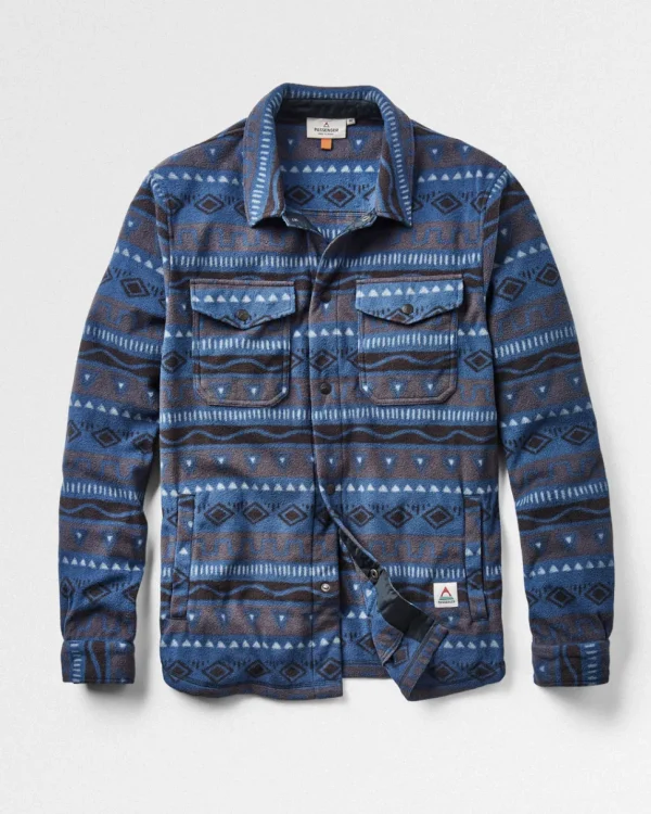 Store Passenger Maple Recycled Polar Fleece Shirt Abstract Stripe Dark Denim