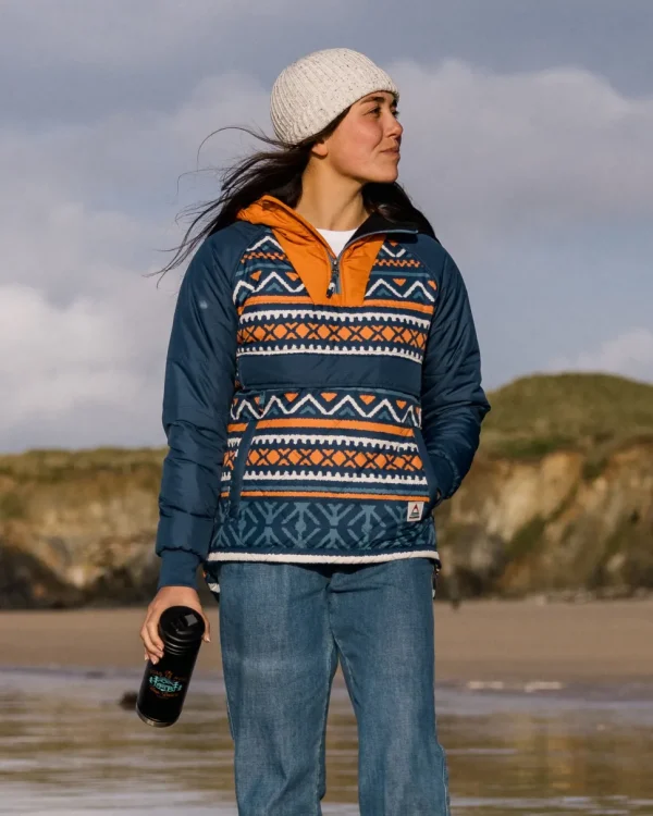 Fashion Passenger Ocean Recycled Insulated 1/2 Zip Jacket Homespun Stripe Navy