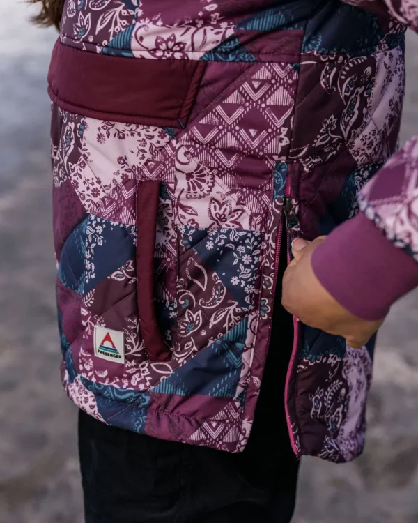 Store Passenger Ocean Recycled Insulated 1/2 Zip Jacket Boho Broken Patchwork Wine