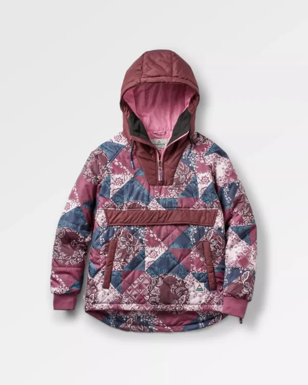 Store Passenger Ocean Recycled Insulated 1/2 Zip Jacket Boho Broken Patchwork Wine