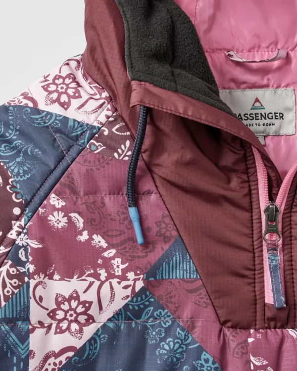 Store Passenger Ocean Recycled Insulated 1/2 Zip Jacket Boho Broken Patchwork Wine