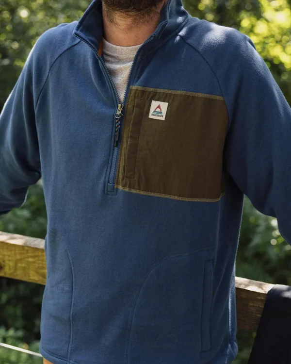 Cheap Passenger Offgrid 1/4 Zip Recycled Cotton Sweatshirt Dark Denim