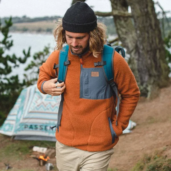 Outlet Floris van Bommel Offgrid 1/4 Zip Recycled Sherpa Fleece Glazed Ginger