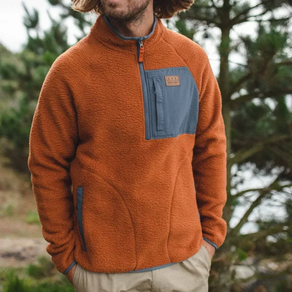 Outlet Floris van Bommel Offgrid 1/4 Zip Recycled Sherpa Fleece Glazed Ginger
