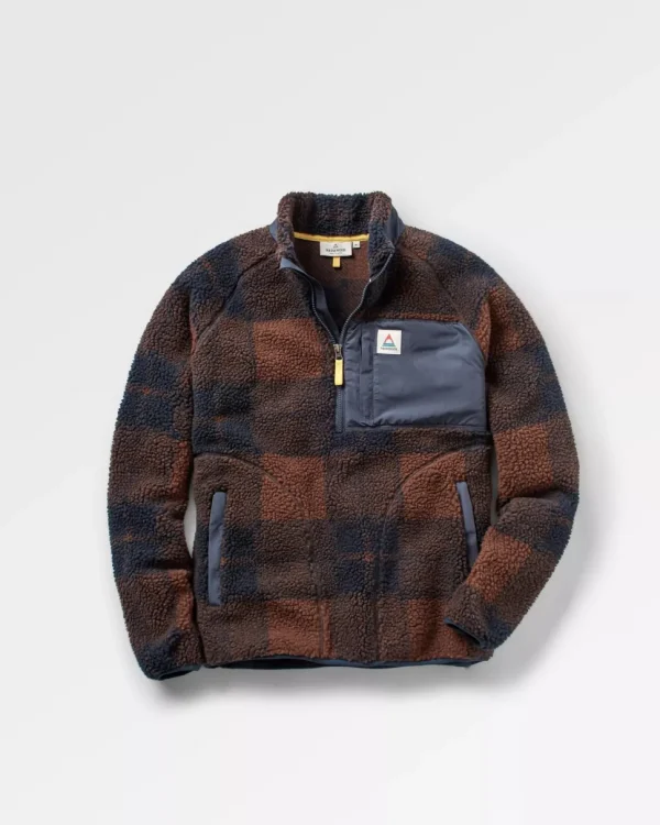 Discount Floris van Bommel Offroad Recycled Sherpa 1/2 Zip Fleece Chestnut/Deep Navy Check