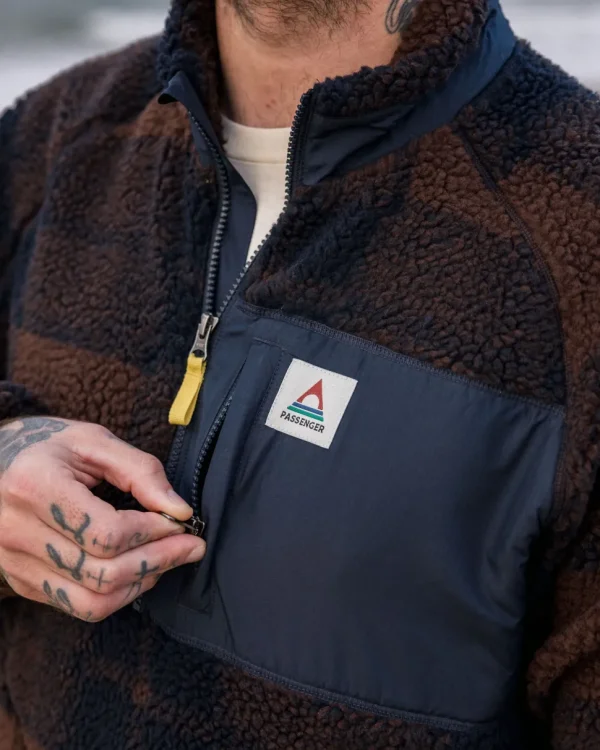 Discount Floris van Bommel Offroad Recycled Sherpa 1/2 Zip Fleece Chestnut/Deep Navy Check