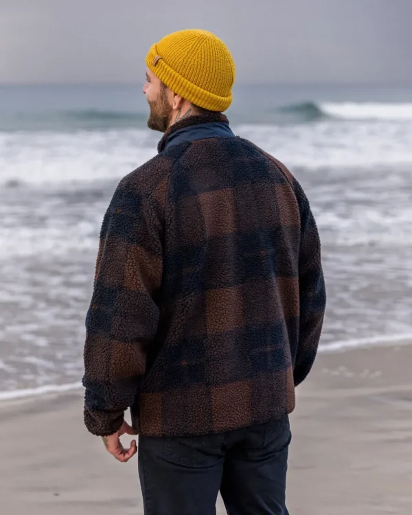 Discount Floris van Bommel Offroad Recycled Sherpa 1/2 Zip Fleece Chestnut/Deep Navy Check