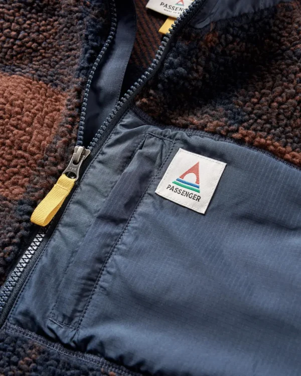 Discount Floris van Bommel Offroad Recycled Sherpa 1/2 Zip Fleece Chestnut/Deep Navy Check