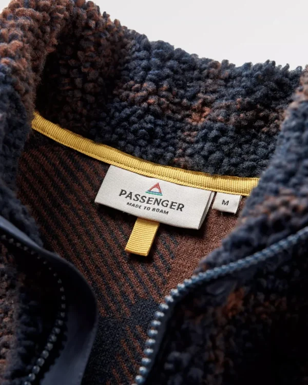 Discount Floris van Bommel Offroad Recycled Sherpa 1/2 Zip Fleece Chestnut/Deep Navy Check
