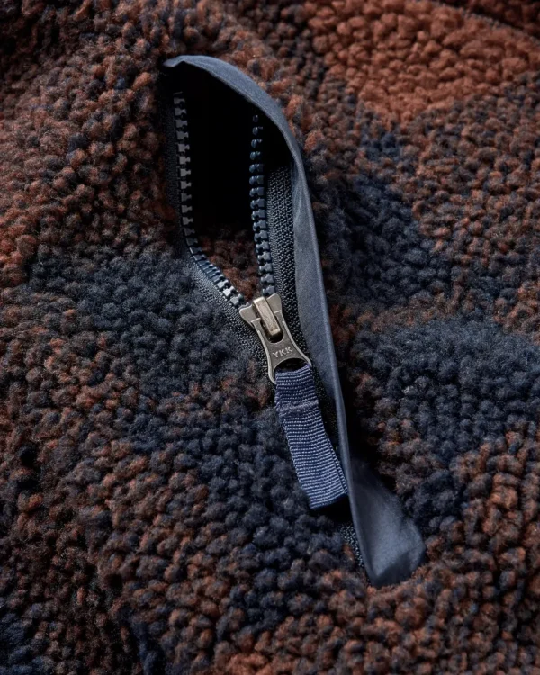 Discount Floris van Bommel Offroad Recycled Sherpa 1/2 Zip Fleece Chestnut/Deep Navy Check
