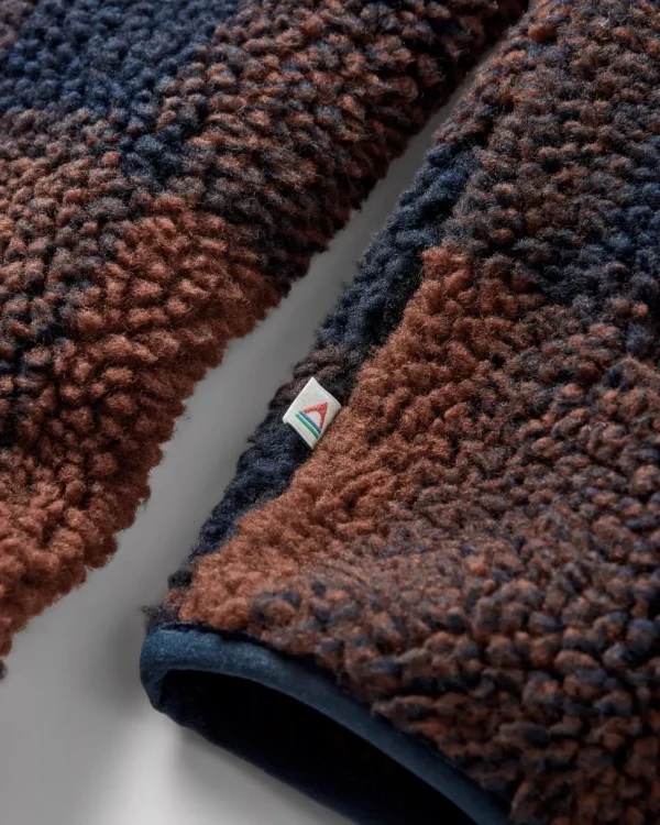 Discount Floris van Bommel Offroad Recycled Sherpa 1/2 Zip Fleece Chestnut/Deep Navy Check