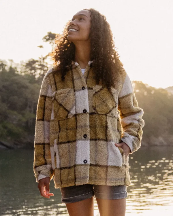 Online Passenger Olympus Yarn Dye Recycled Sherpa Fleece Shirt Honey Check