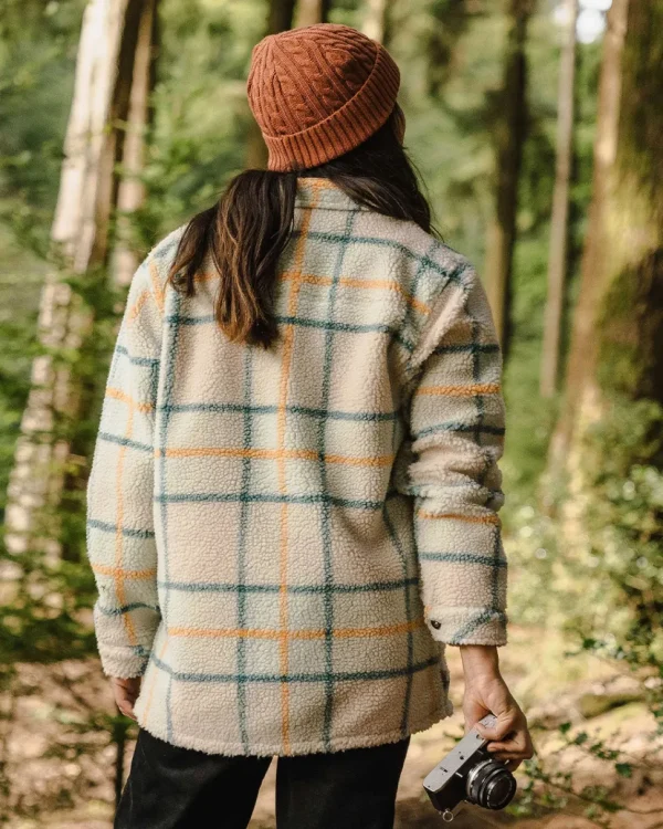 Store Passenger Olympus Yarn Dye Recycled Sherpa Fleece Shirt Surf Spray Check