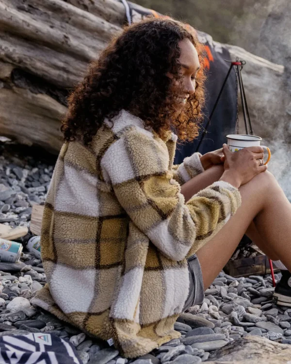 Online Passenger Olympus Yarn Dye Recycled Sherpa Fleece Shirt Honey Check