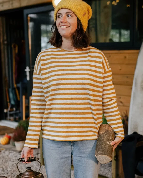 Cheap Passenger Panorama Striped LS T-Shirt Amber Gold