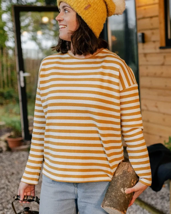 Cheap Passenger Panorama Striped LS T-Shirt Amber Gold