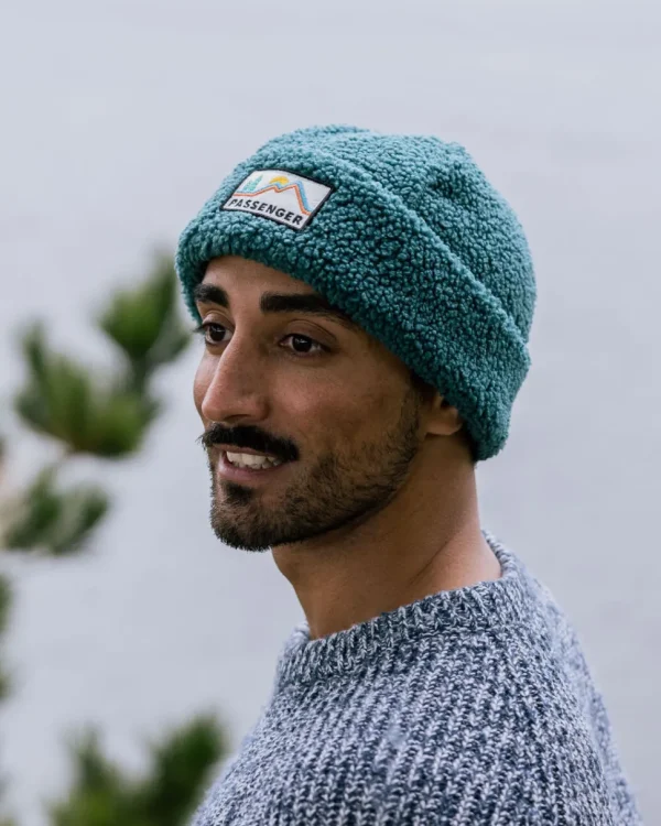 Shop Floris van Bommel Peak Recycled Sherpa Beanie Mediterranean