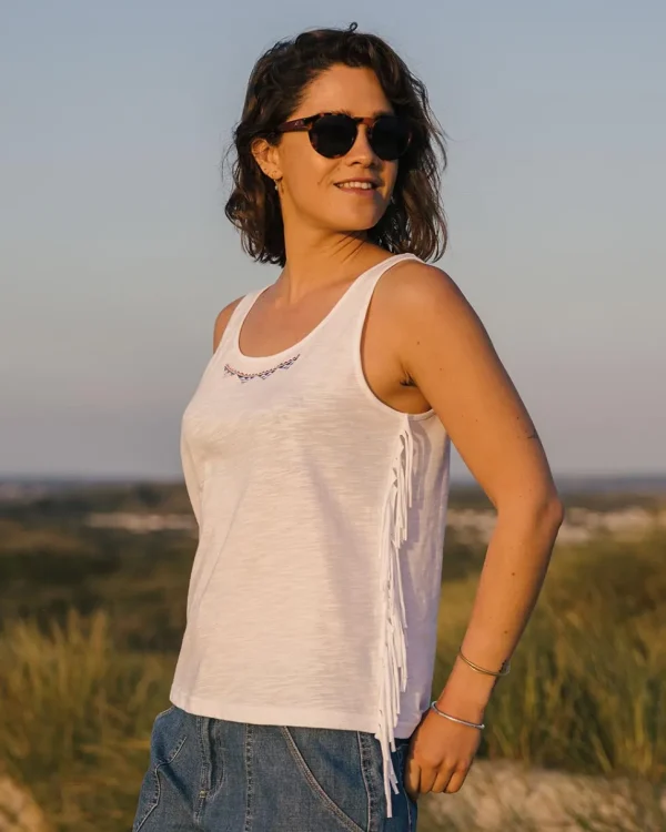 Outlet Passenger Poppy Recycled Cotton Tassel Tank Top White
