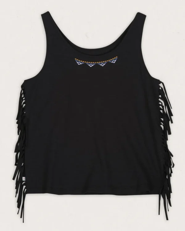 New Passenger Poppy Recycled Cotton Tassel Tank Top Black