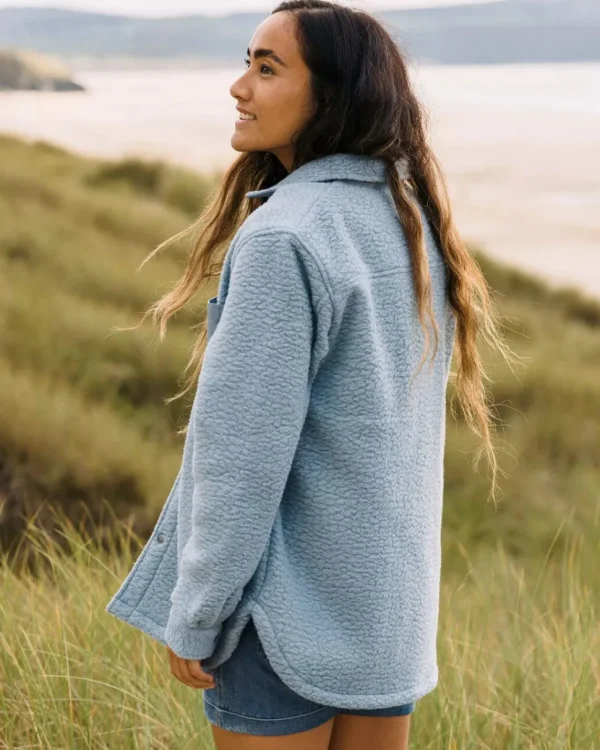 Clearance Passenger Rappel Recycled Sherpa Oversized Shirt Faded Denim
