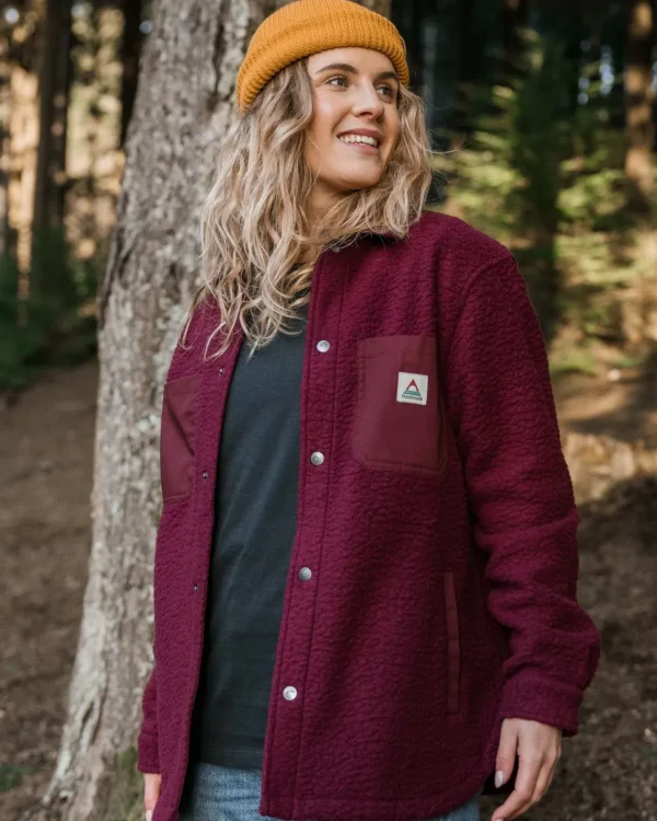New Passenger Rappel Recycled Sherpa Oversized Shirt Wine