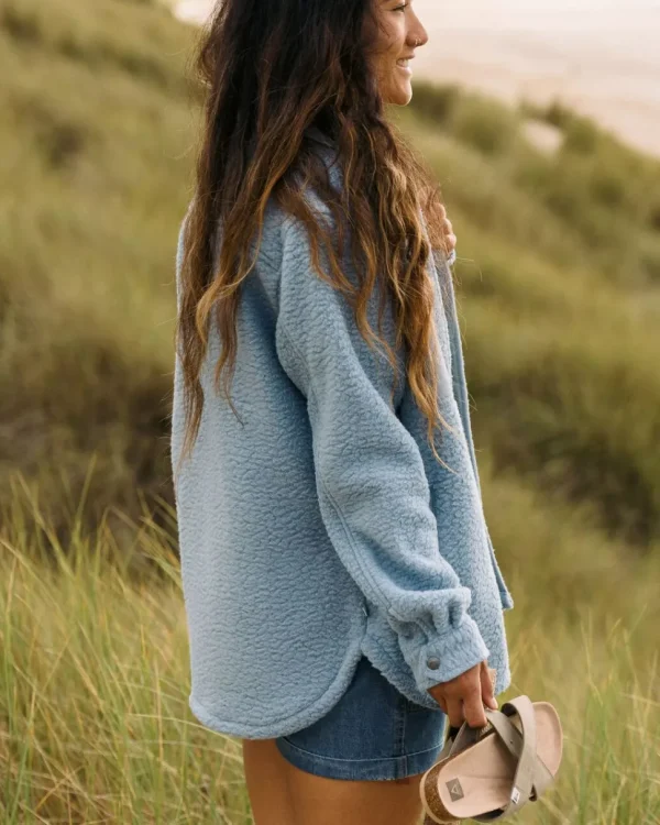 Clearance Passenger Rappel Recycled Sherpa Oversized Shirt Faded Denim