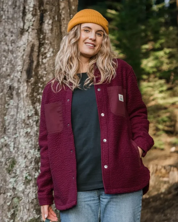 New Passenger Rappel Recycled Sherpa Oversized Shirt Wine