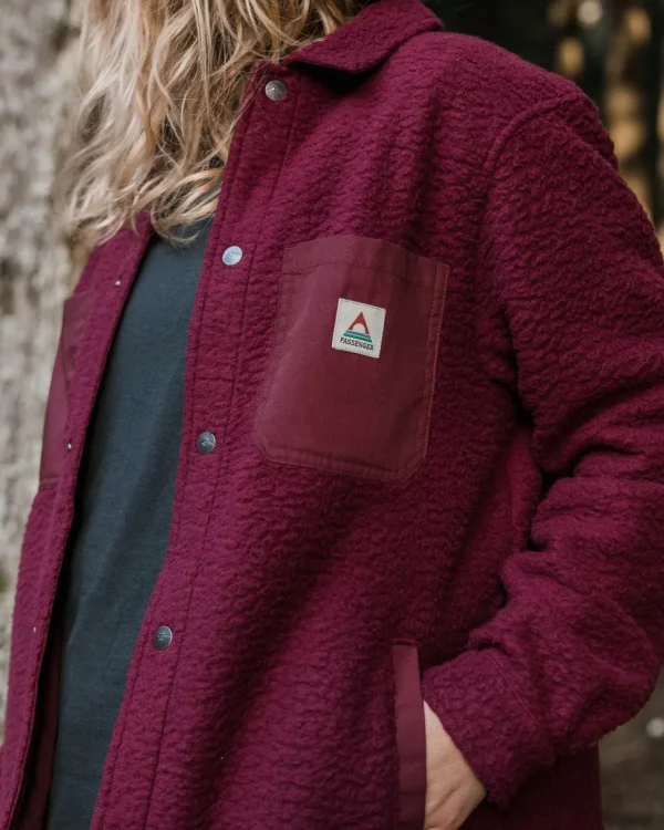 New Passenger Rappel Recycled Sherpa Oversized Shirt Wine