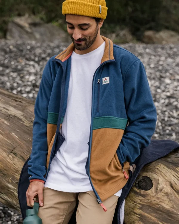 Cheap Floris van Bommel Ridge Full Zip Recycled Polar Fleece Dark Denim/Toffee