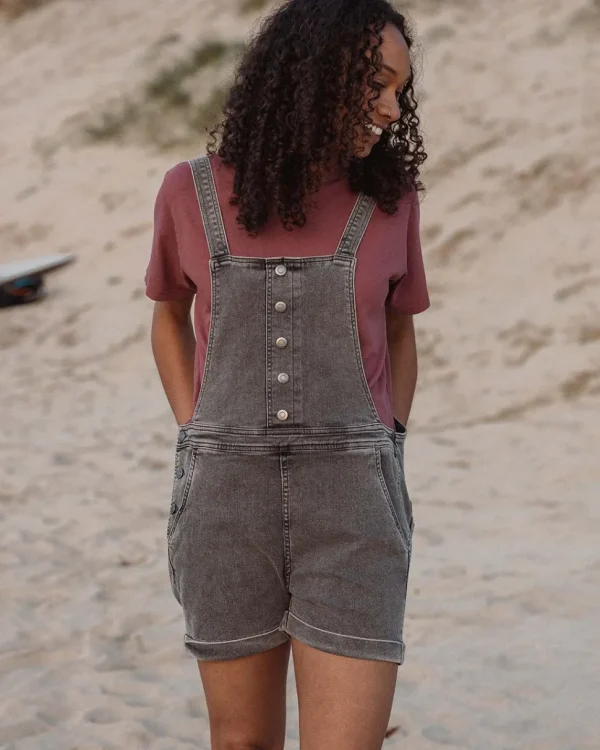 Discount Passenger Riverside Denim Short Dungarees Washed Black Denim