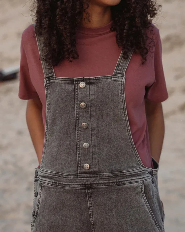Discount Passenger Riverside Denim Short Dungarees Washed Black Denim