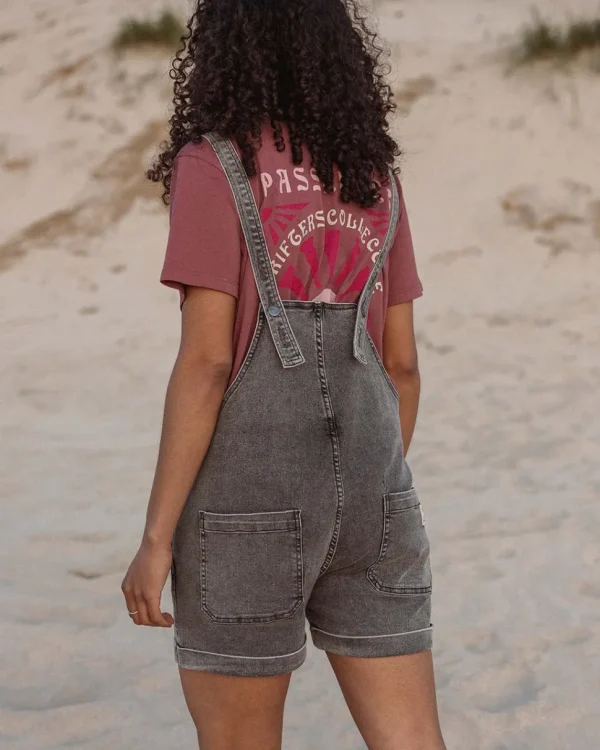 Discount Passenger Riverside Denim Short Dungarees Washed Black Denim