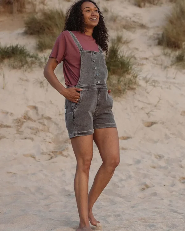 Discount Passenger Riverside Denim Short Dungarees Washed Black Denim