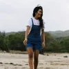 New Passenger Riverside Denim Short Dungarees Washed Denim