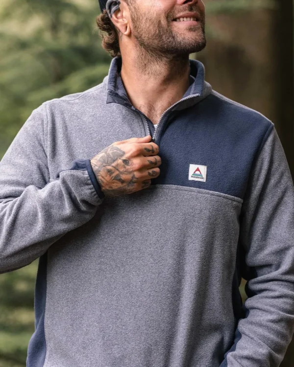 Cheap Passenger Root Recycled Polar 1/4 Zip Fleece Grey Marl