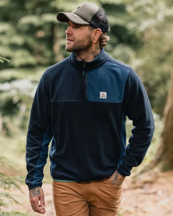 Fashion Passenger Root Recycled Polar 1/4 Zip Fleece Deep Navy