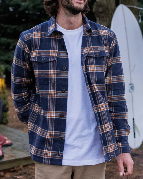 Hot Passenger Rustic Organic Cotton Heavyweight Overshirt Rich Navy Check