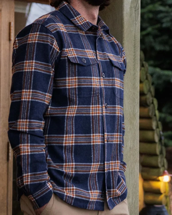 Hot Passenger Rustic Organic Cotton Heavyweight Overshirt Rich Navy Check