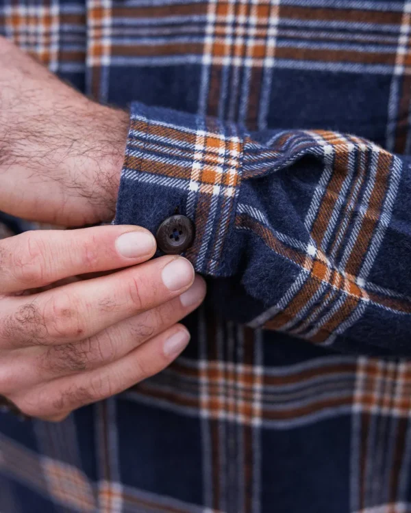 Hot Passenger Rustic Organic Cotton Heavyweight Overshirt Rich Navy Check