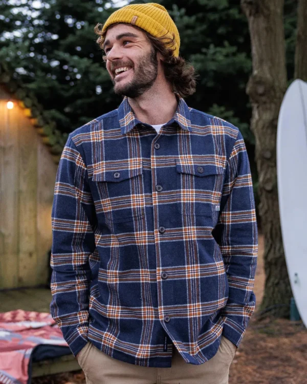 Hot Passenger Rustic Organic Cotton Heavyweight Overshirt Rich Navy Check