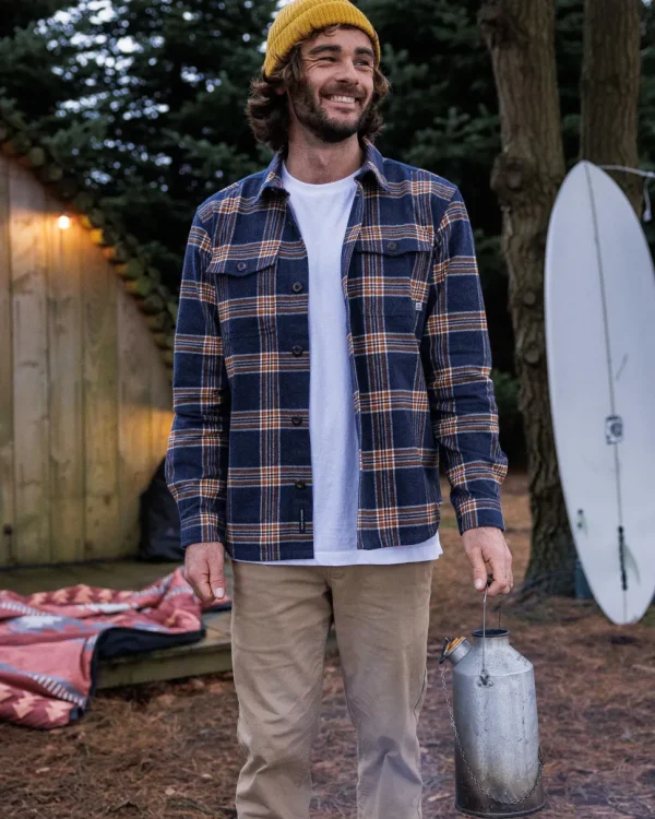 Hot Passenger Rustic Organic Cotton Heavyweight Overshirt Rich Navy Check