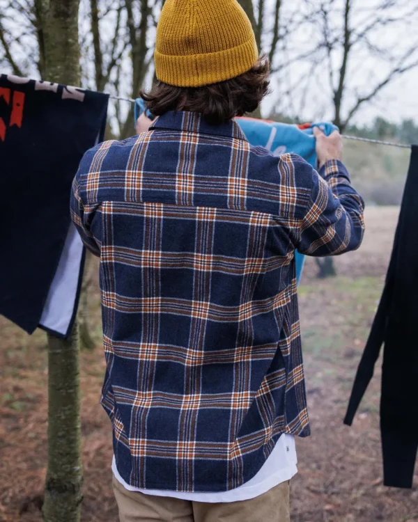 Hot Passenger Rustic Organic Cotton Heavyweight Overshirt Rich Navy Check