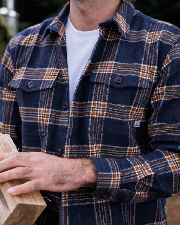 Hot Passenger Rustic Organic Cotton Heavyweight Overshirt Rich Navy Check